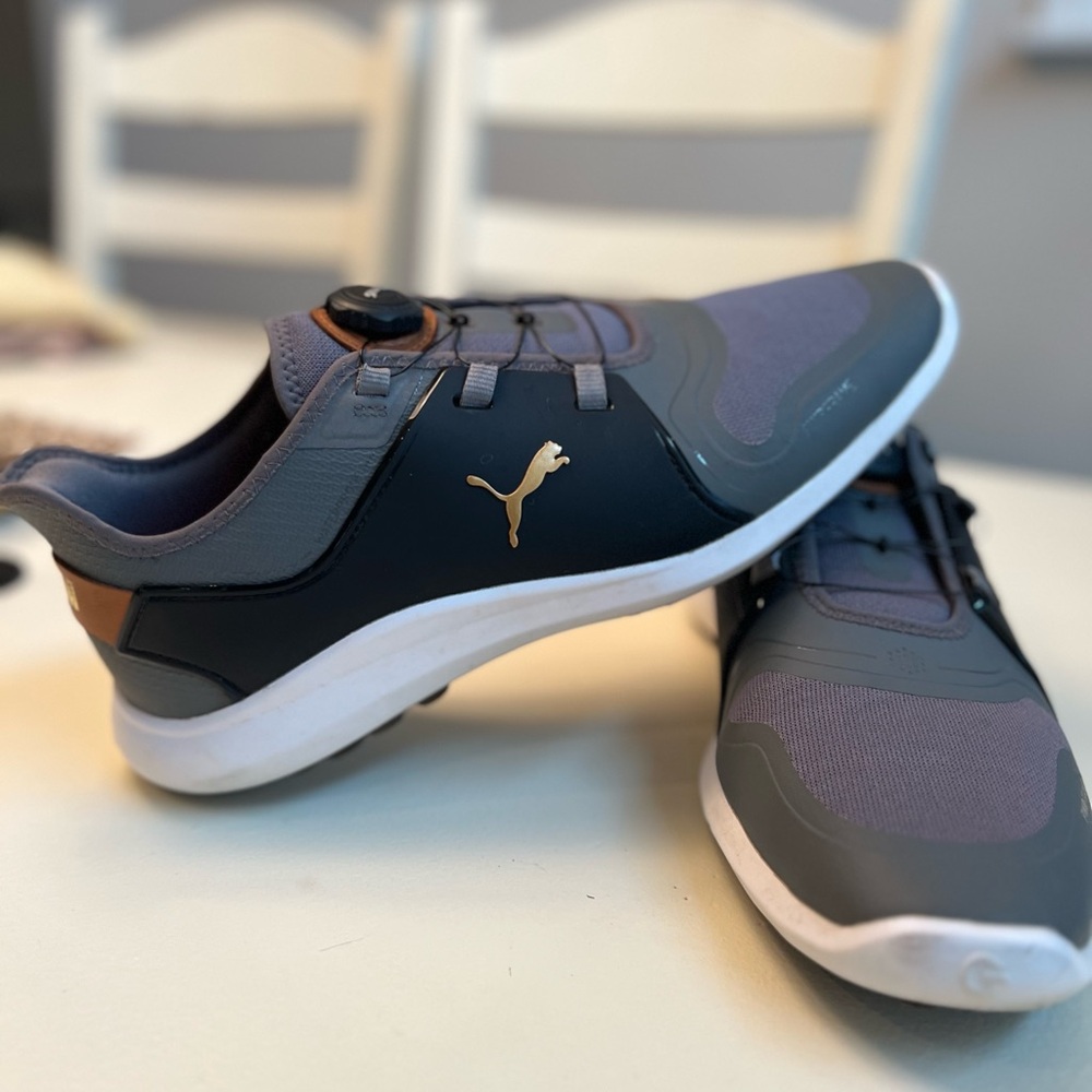 Puma Gray and Black Golf Shoes- hands free tie technology